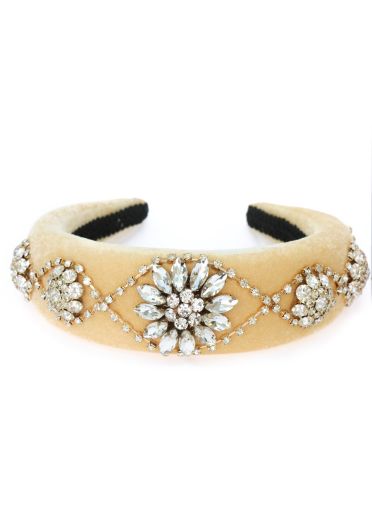 Cream Velvet Crystal Swirl Hairband