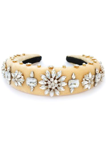 Cream Velvet Crystal Hairband