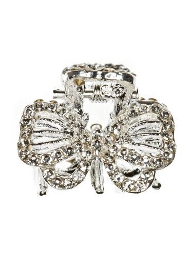 Silver Crystal Bow Jaw Clip 