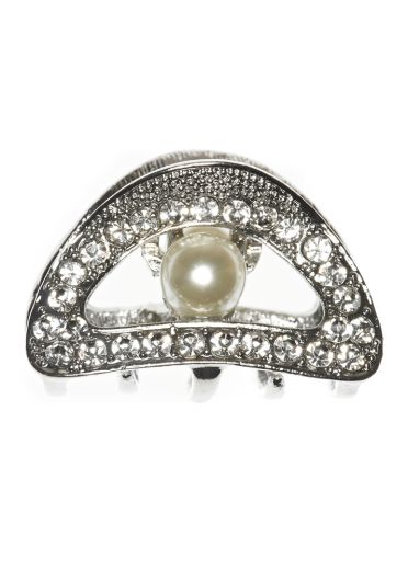 Silver Crystal Pearl Jaw Clip