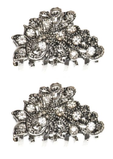 Paisley Silver Crystal Mini Jaw Clip