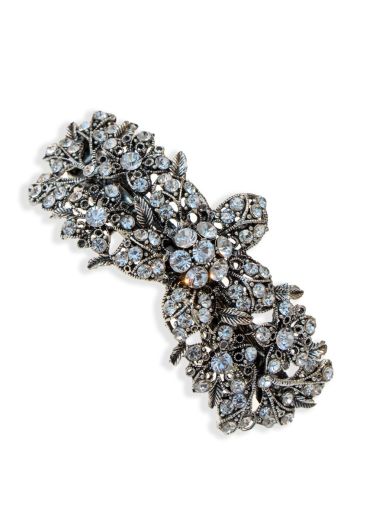Silver Crystal Rose Barrette