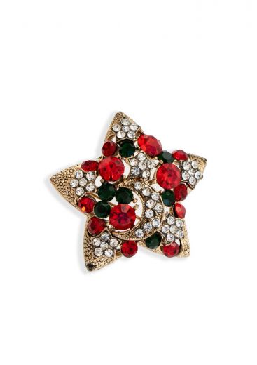 Silver & Ruby Christmas Star Brooch