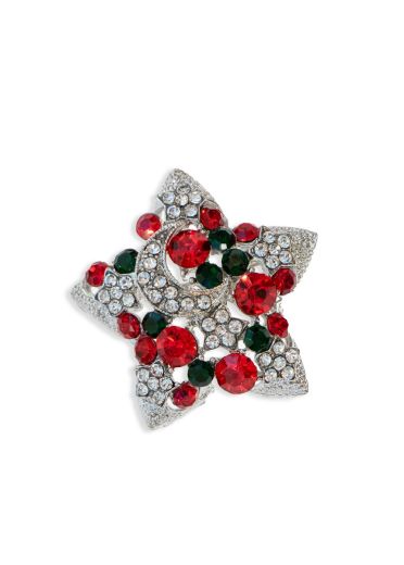 Silver & Ruby Crystal Star Brooch