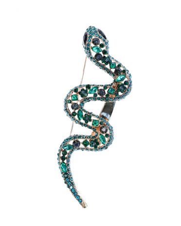 Aqua Crystal Snake Hairclip & Brooch