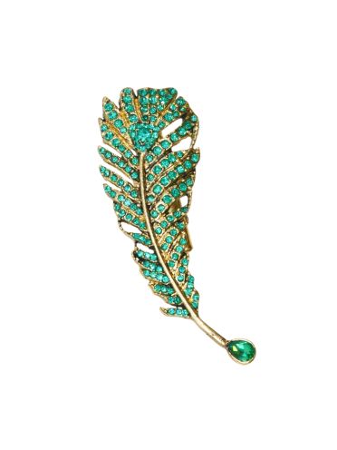  Emerald & Gold Crystal Leaf Hairclip & Brooch
