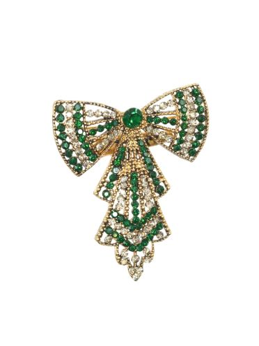 Emerald & Gold Crystal Bow Hairclip & Brooch