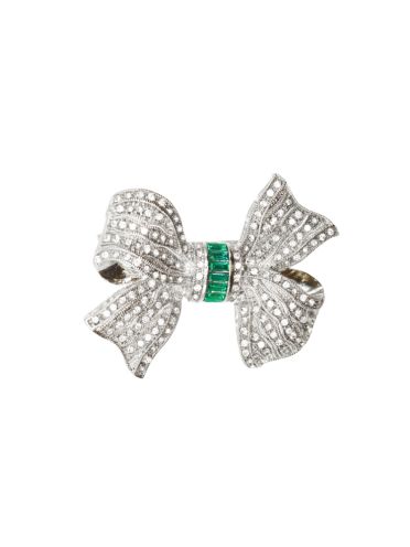 Silver Crystal & Emerald Bow Hairclip & Brooch