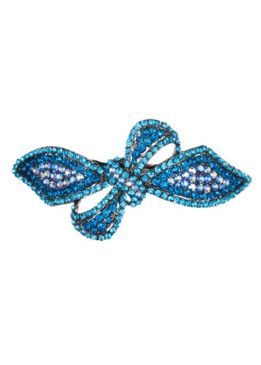 Aqua Blue Crystal Bow Barrette Clip