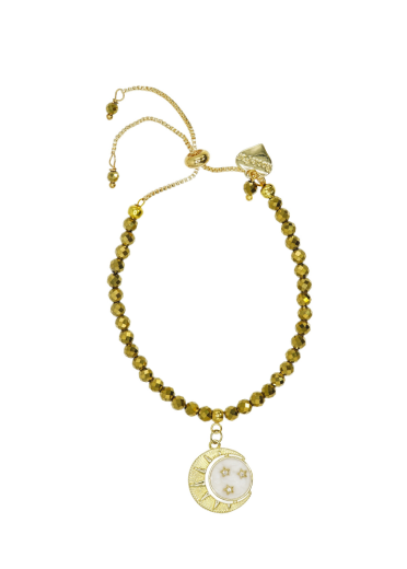 Pyrite Gemstone New Moon, Sun and Stars Adjustable Bracelet