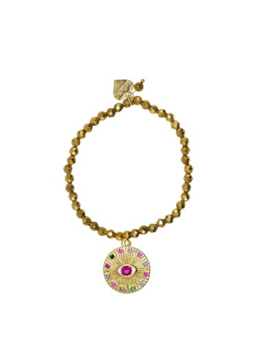 Pyrite Gemstone Fuchsia Crystal Eye Charm Bracelet