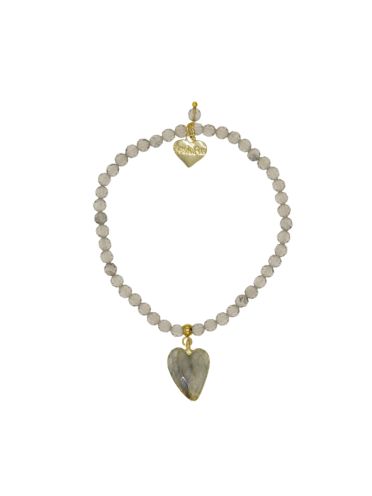 Labradorite Gemstone Heart and Ice Obsidian Gemstone Bracelet