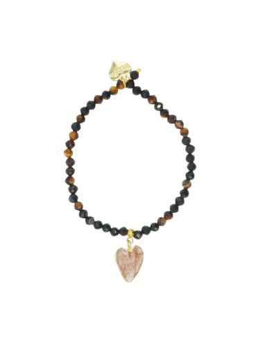 Smoky Quartz Gemstone Heart and Black Agate Gemstone Bracelet