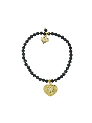 Gold Heart and Black Spinnel Gemstone  Bracelet