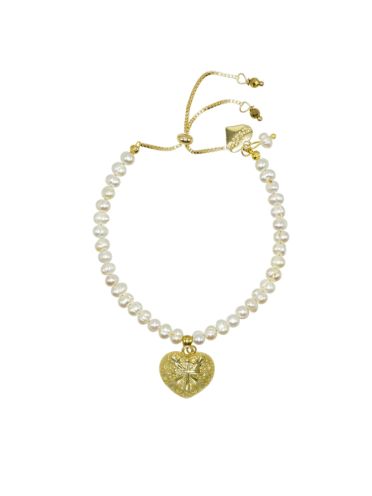 Gold Heart and Freshwater Pearls Adjustable Bracelet