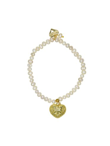 Gold Heart and Freshwater Pearls Bracelet