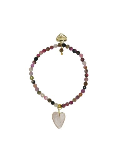 Rose Quartz Gemstone Heart and Tourmaline Gemstone Bracelet