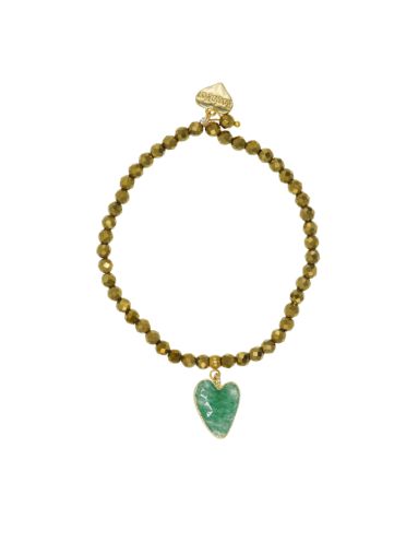 Green Agate Gemstone Heart and Pyrite Gemstone Bracelet