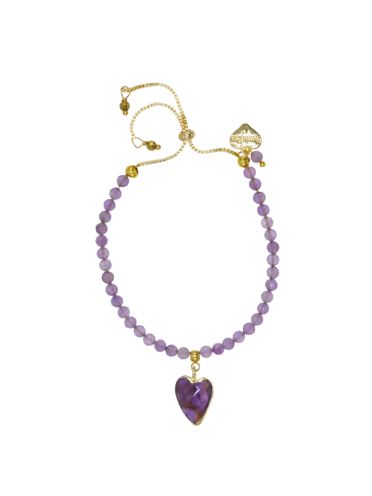 Amethyst Gemstone Heart Adjustable Bracelet