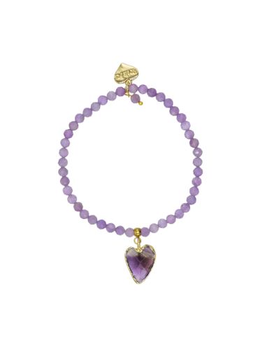 Amethyst Gemstone Heart Stretch Bracelet
