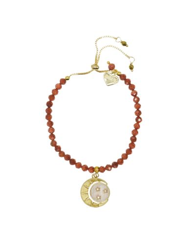 Sunstone Gemstone New Moon, Sun and Stars Adjustable Bracelet