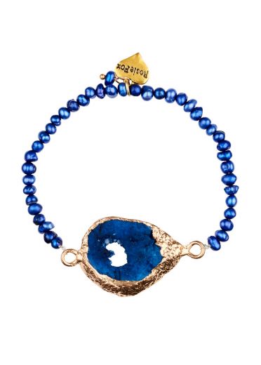 Cobalt Blue Freshwater Pearl & Agate Crystal Bracelet