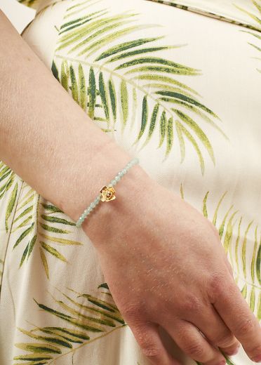 Aqua Agate Gold Rose Bracelet