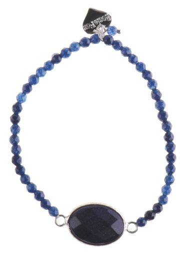 Silver Navy Agate Gemstone Bracelet