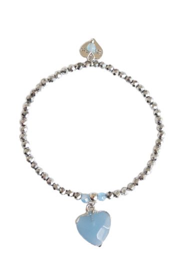 Blue Agate Silver Heart Bracelet