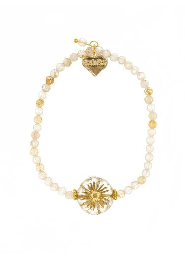 Gold Quartz Gemstone Pansy Bracelet