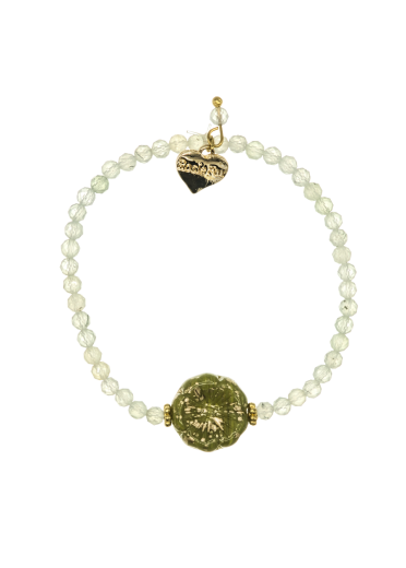 Prehnite Gemstone Gold Pansy Bracelet