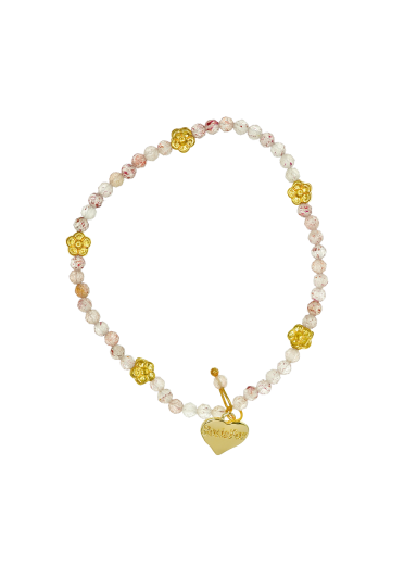 Strawberry Quartz Gemstone Daisy Bracelet