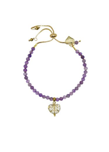 Amethyst Gemstone Adjustable Maple Leaf Bracelet 