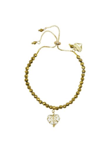 Pyrite Gemstone Gold Adjustable Maple Leaf Bracelet 