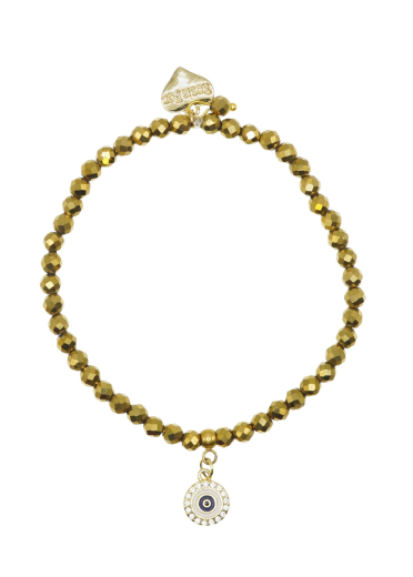 Pyrite Gemstone Protective Eye Charm Bracelet 