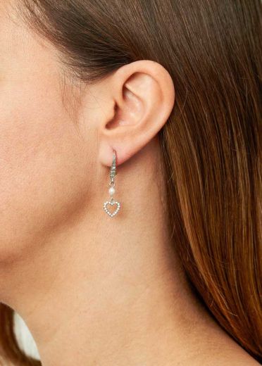 Ivory Freshwater Pearl Crystal Heart Earrings