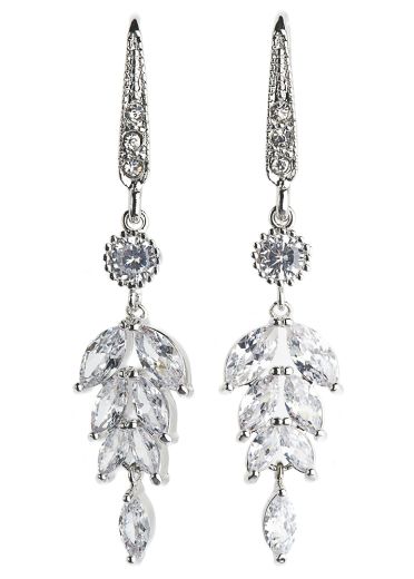 Silver Crystal Leaf Earrings				