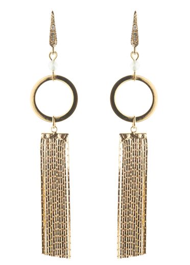 Aqua Agate Gold Empowerment Circle Tassel Earrings