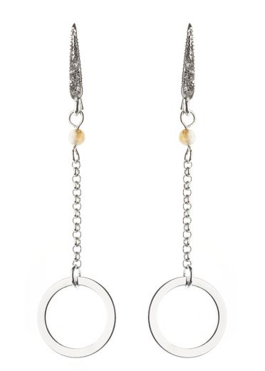 Labradorite Silver Empowerment Circle Chain Earrings