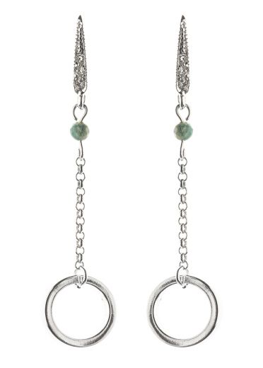 African Pine Silver Empowerment Circle Chain Earrings