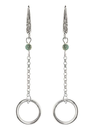African Pine Silver Empowerment Circle Chain Earrings