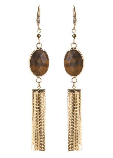 Tiger's Eye Gemstone Tassel Earrings
