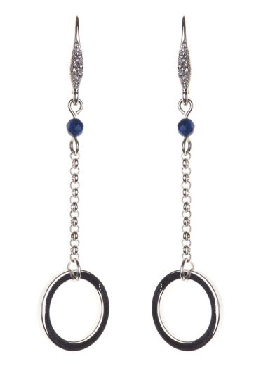 Silver Navy Empowerment Circle Chain Earrings