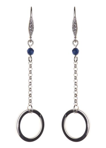 Silver Navy Empowerment Circle Chain Earrings