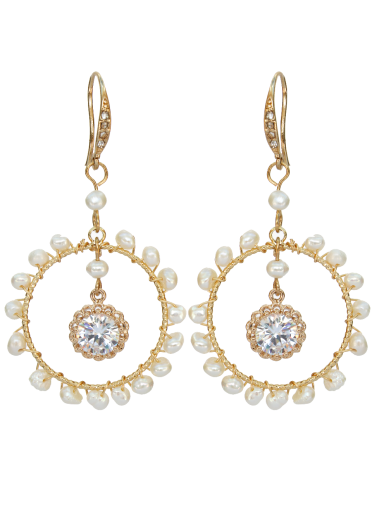 Gold Pearl Embellished Hoop Crystal earrings