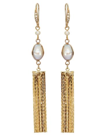 Gold Pearl Tassel Earrings