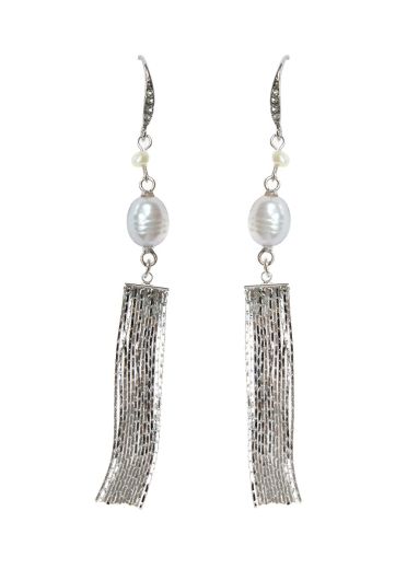 Silver & Freshwater Pearl Tassel Earrings