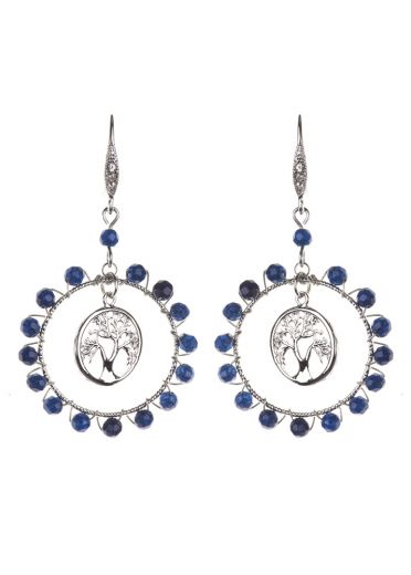 Silver Navy Tree of Life Statement Earrings