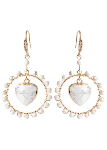 Howlite Gemstone Heart Hoop Earrings