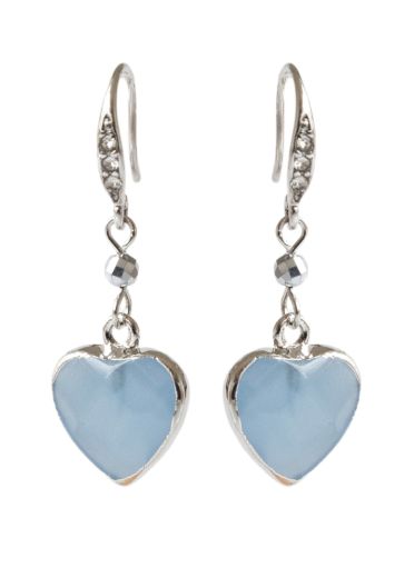 Blue Agate Heart Gemstone Earrings